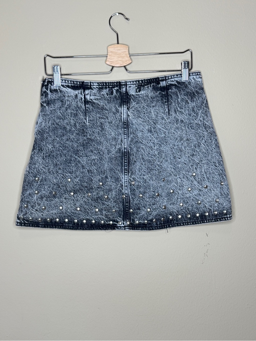 Zara Acid-Wash Studded Denim Mini Skirt - Gray